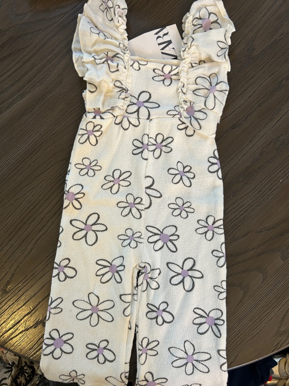 Zara White Knit Floral Romper with Lilac Centers